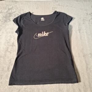 Nike Shirt Womens Black Short Sleeve Round Neck Graphic Print Logo T-Shirt Small